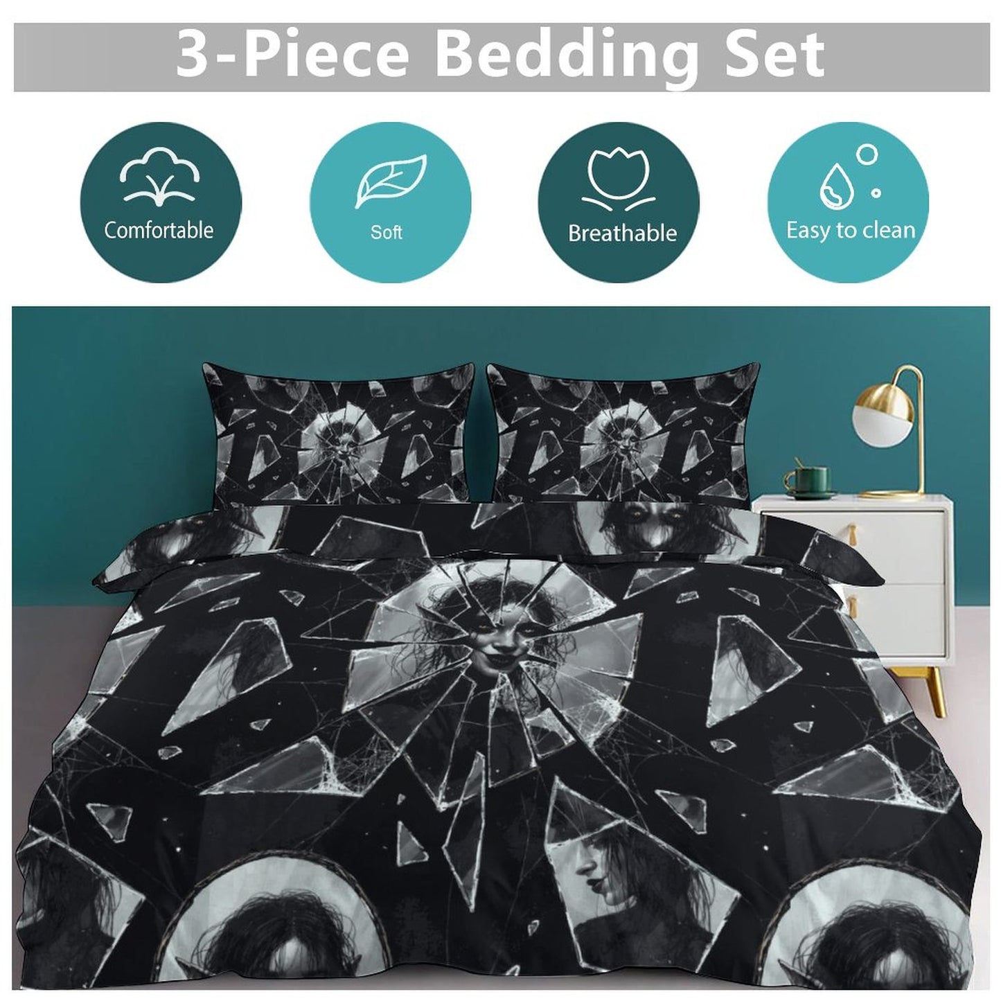 The Goblin Grins Collection: There's a Goblin In My Mirror 3-Piece Bedding Set-102"x90"/ 259x229cm (Dual-sided Printing)