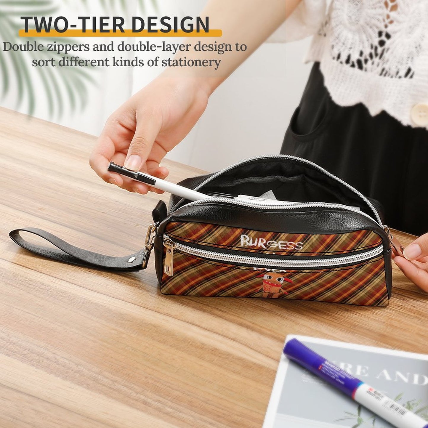 Valentine's Monsters: Burgess 4 Ever Versatile Cosmetic Bag & Pencil Case Pouch Autumn Plaid