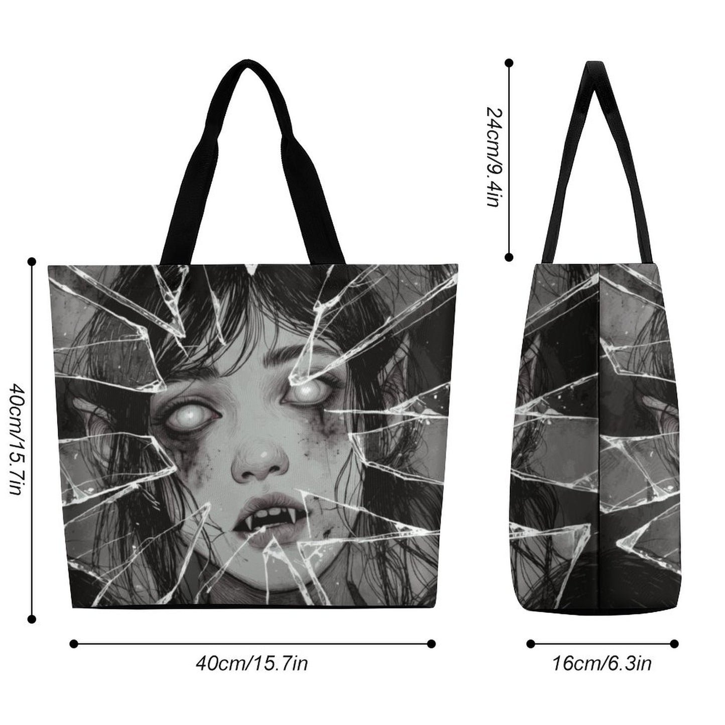 The Goblin Grins Collection: Shattered Glass Large One Shoulder Shopping Bag