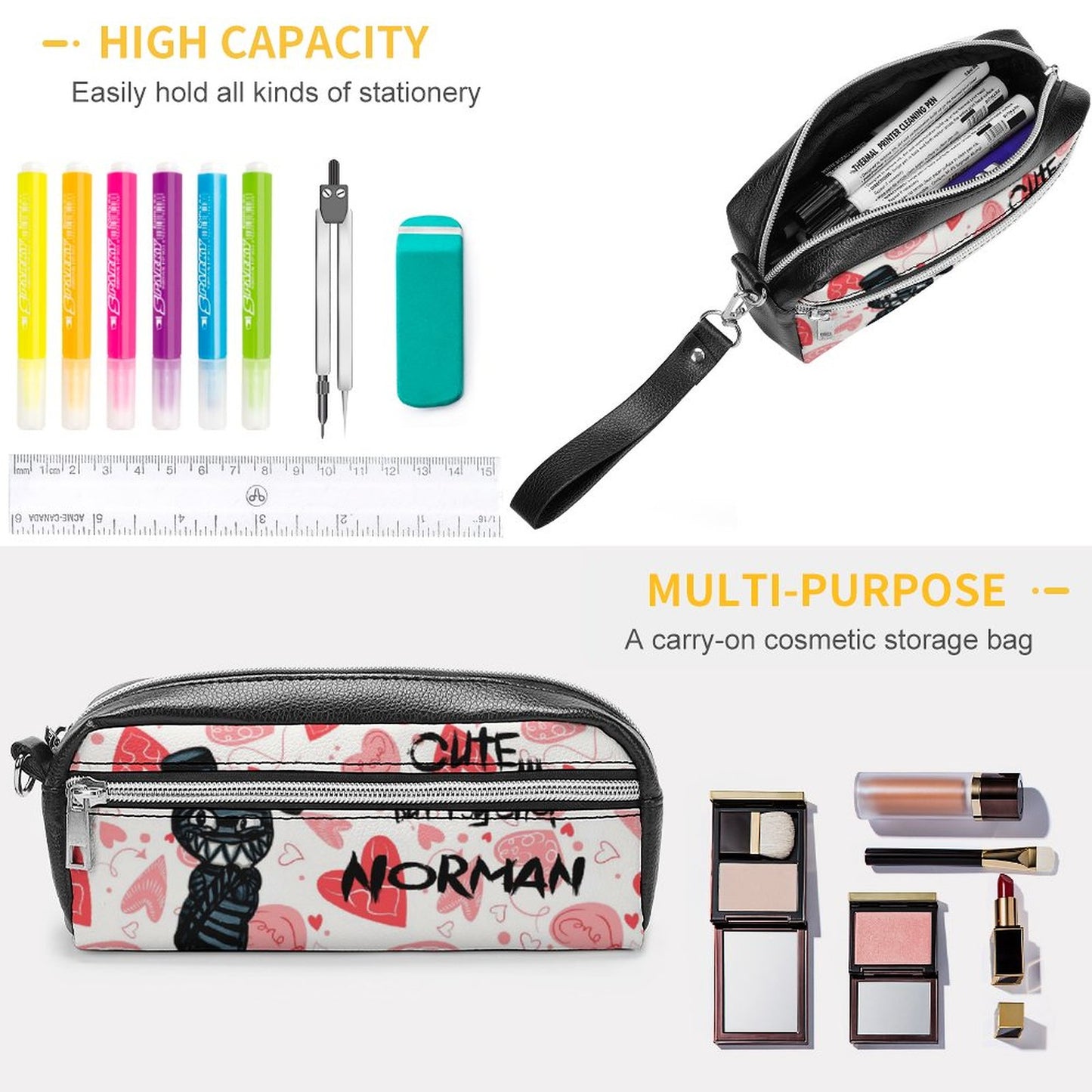 Valentine's Monsters: Cute... but psycho, Norman Versatile Cosmetic Bag & Pencil Case Pouch in Be My Valentine