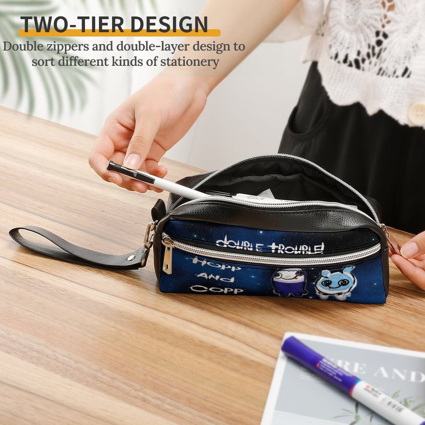Valentine's Monsters: Double Trouble Hopp and Copp Versatile Cosmetic Bag & Pencil Case Pouch in Stargazing