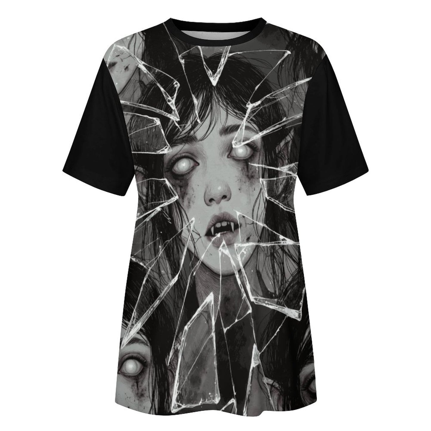 The Goblin Grins Collection: Shattered Glass T-Shirt for Women Black Trim