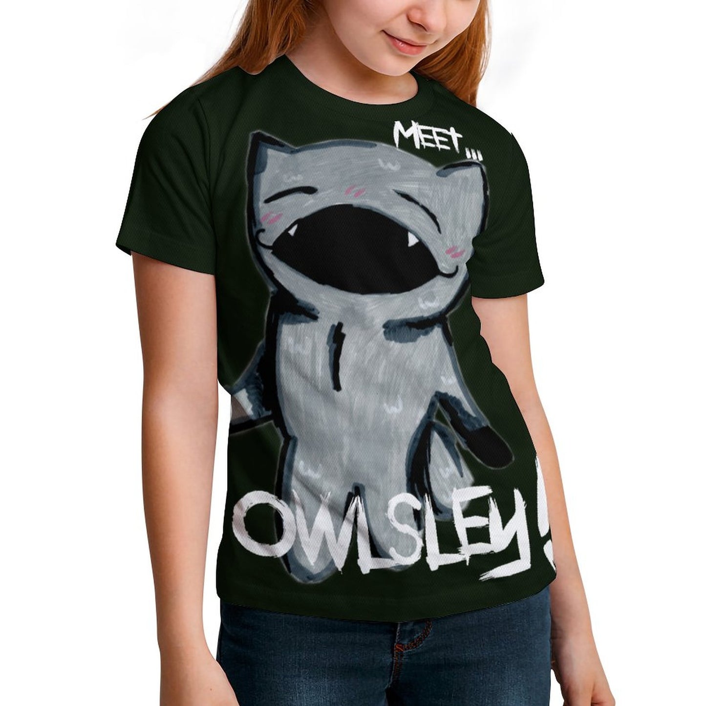 Valentine's Monsters: Meet Owlsley! Children's T-Shirt in Black