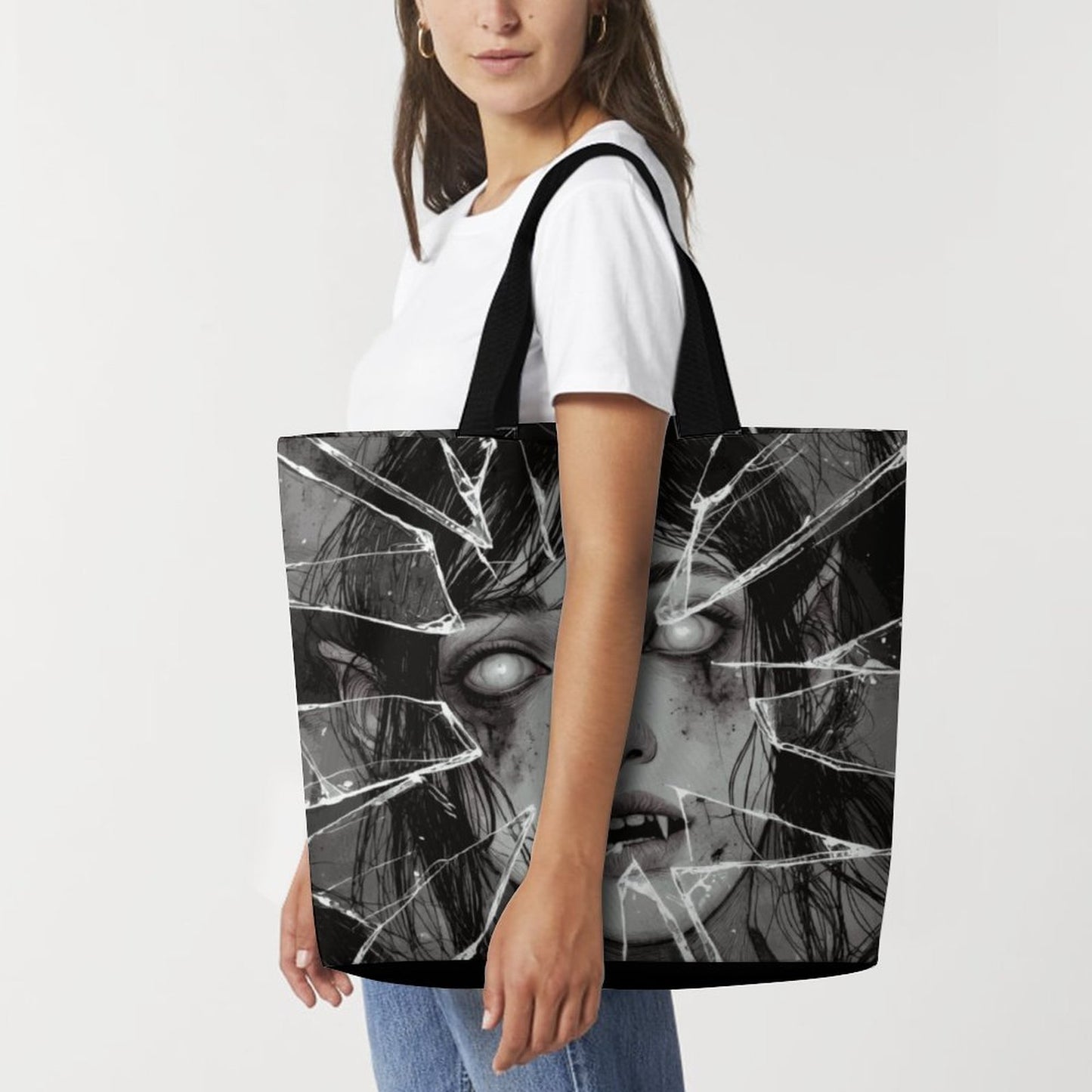 The Goblin Grins Collection: Shattered Glass Large One Shoulder Shopping Bag