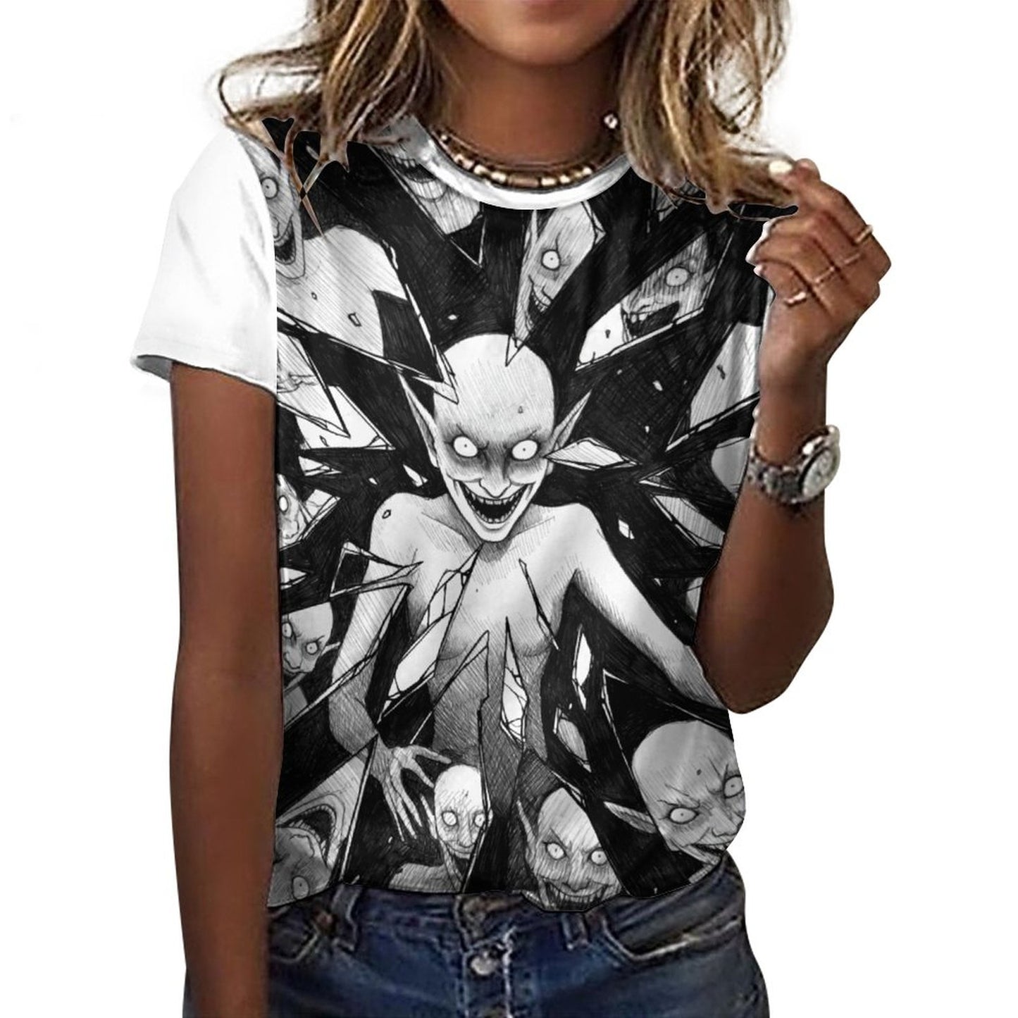 The Goblin Grins Collection: Breaking Through T-Shirt for Women White Trim