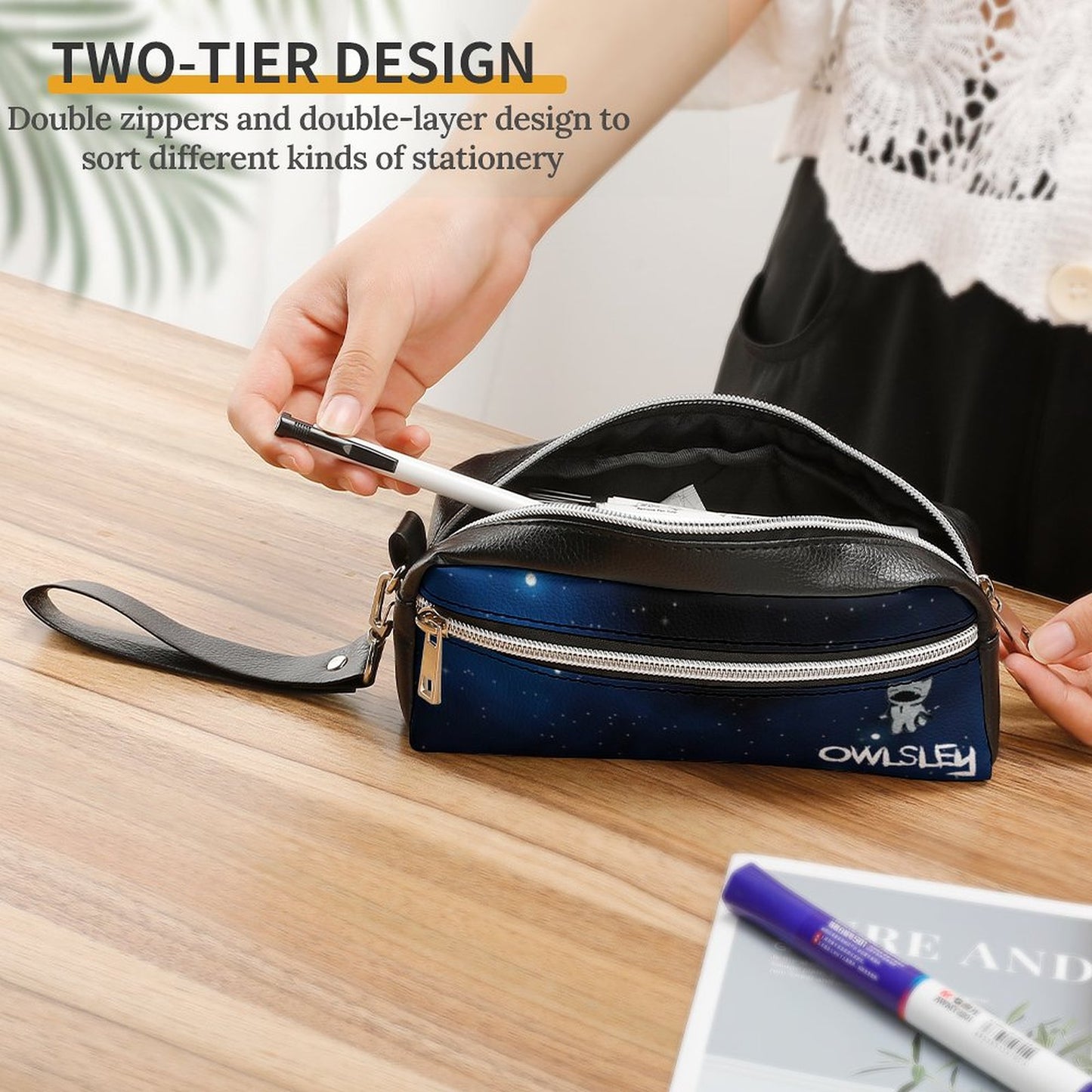 Valentine's Monsters: Owlsley Versatile Cosmetic Bag & Pencil Case Pouch in Star Gazing