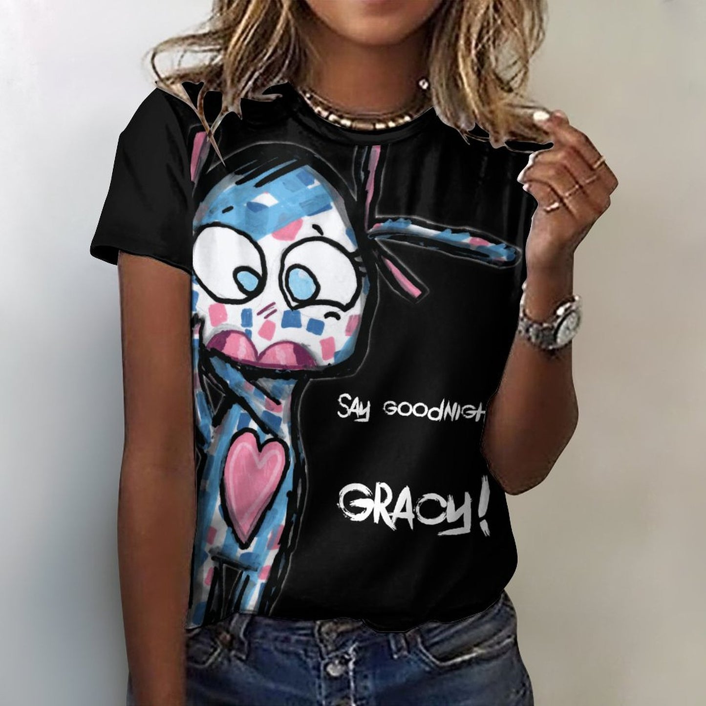 Valentine's Monsters: Say Goodnight Gracy Women's T-Shirt in Black