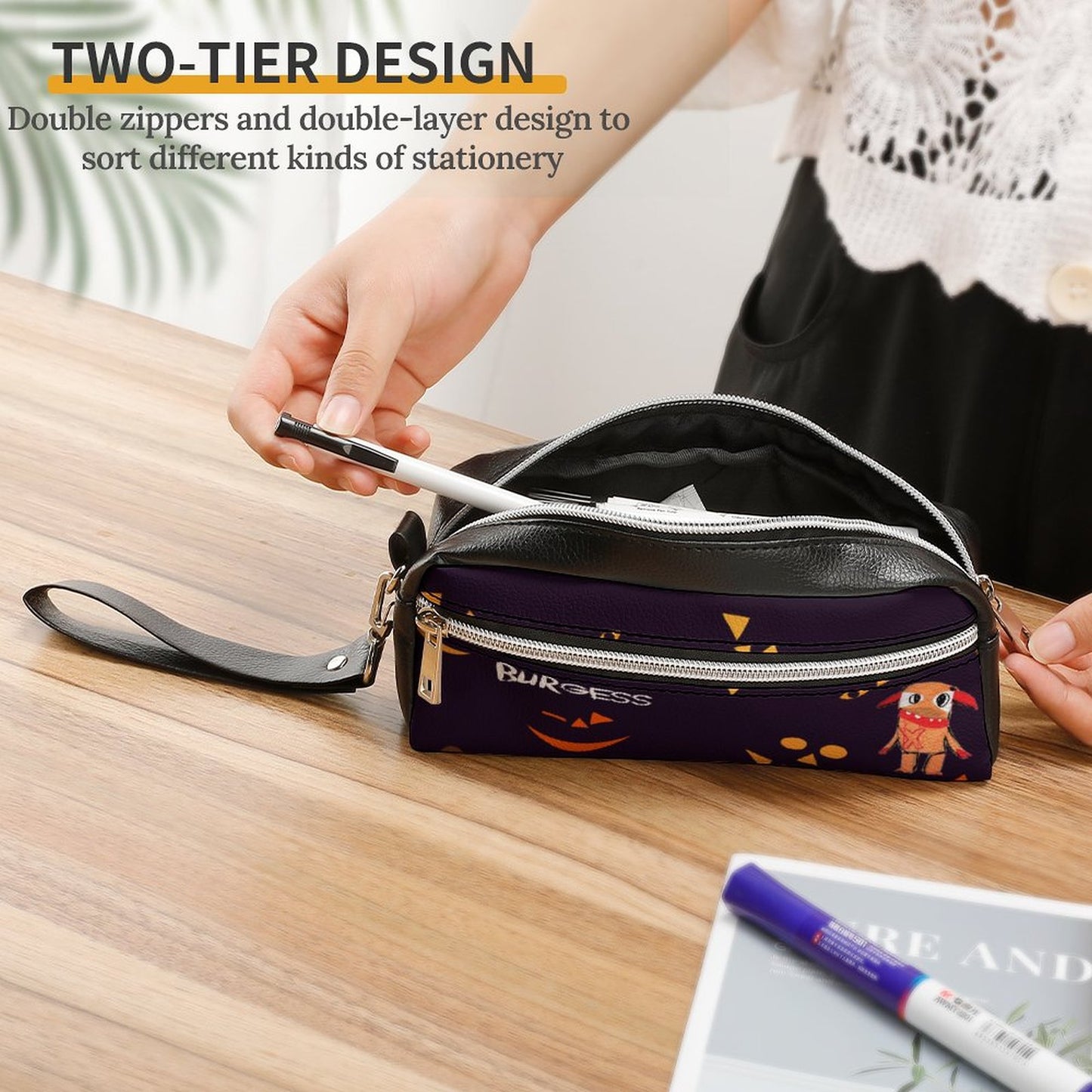 Valentine's Monsters: Burgess Versatile Cosmetic Bag & Pencil Case Pouch in Jack'o'lantern