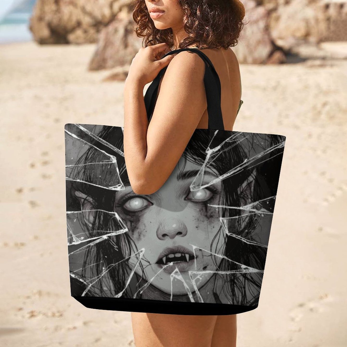 The Goblin Grins Collection: Shattered Glass Large One Shoulder Shopping Bag