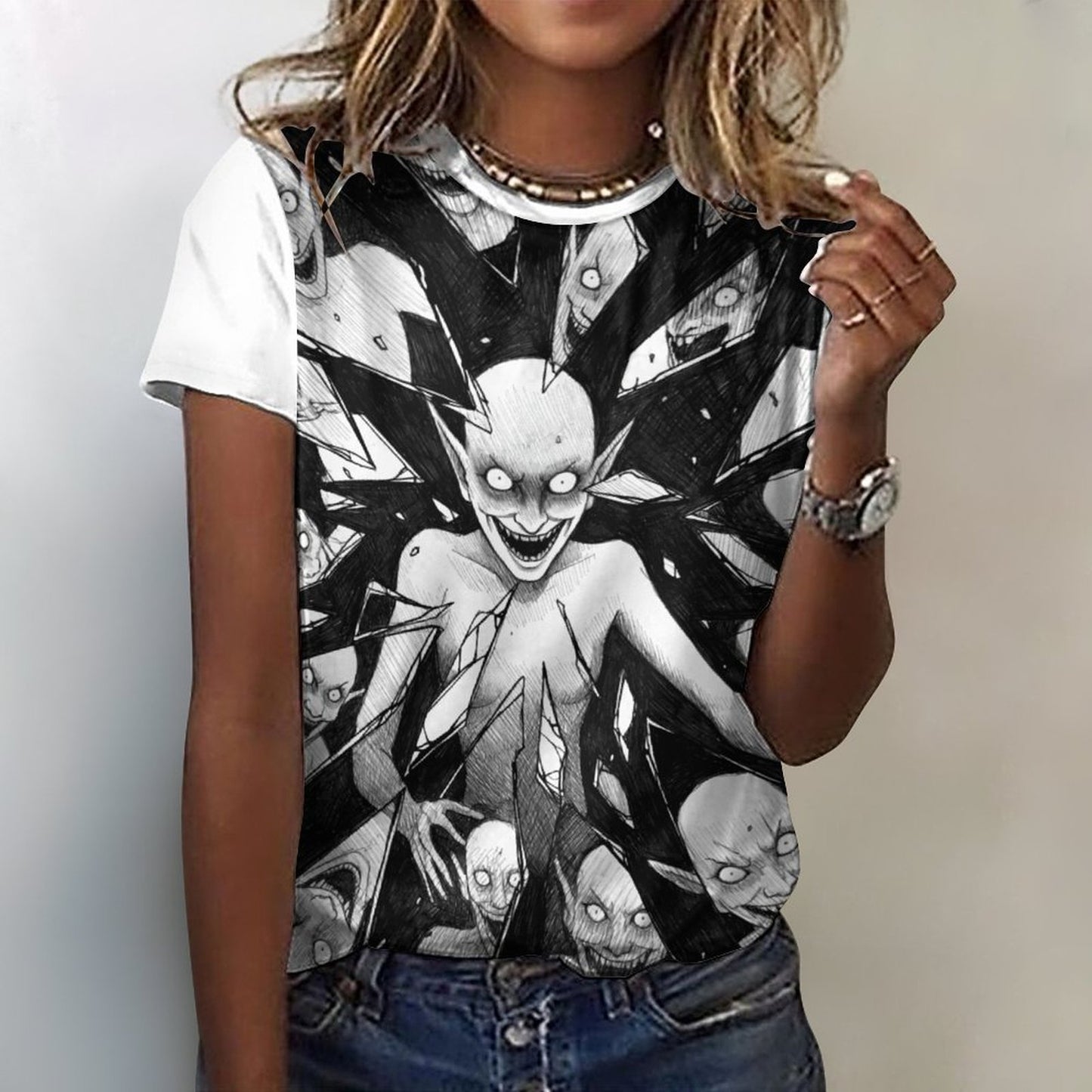 The Goblin Grins Collection: Breaking Through T-Shirt for Women White Trim
