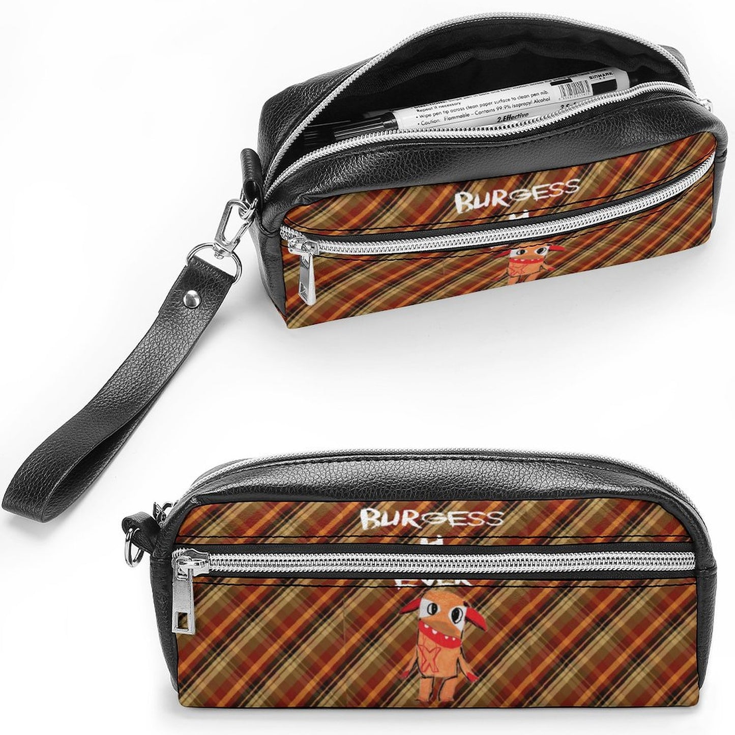 Valentine's Monsters: Burgess 4 Ever Versatile Cosmetic Bag & Pencil Case Pouch Autumn Plaid