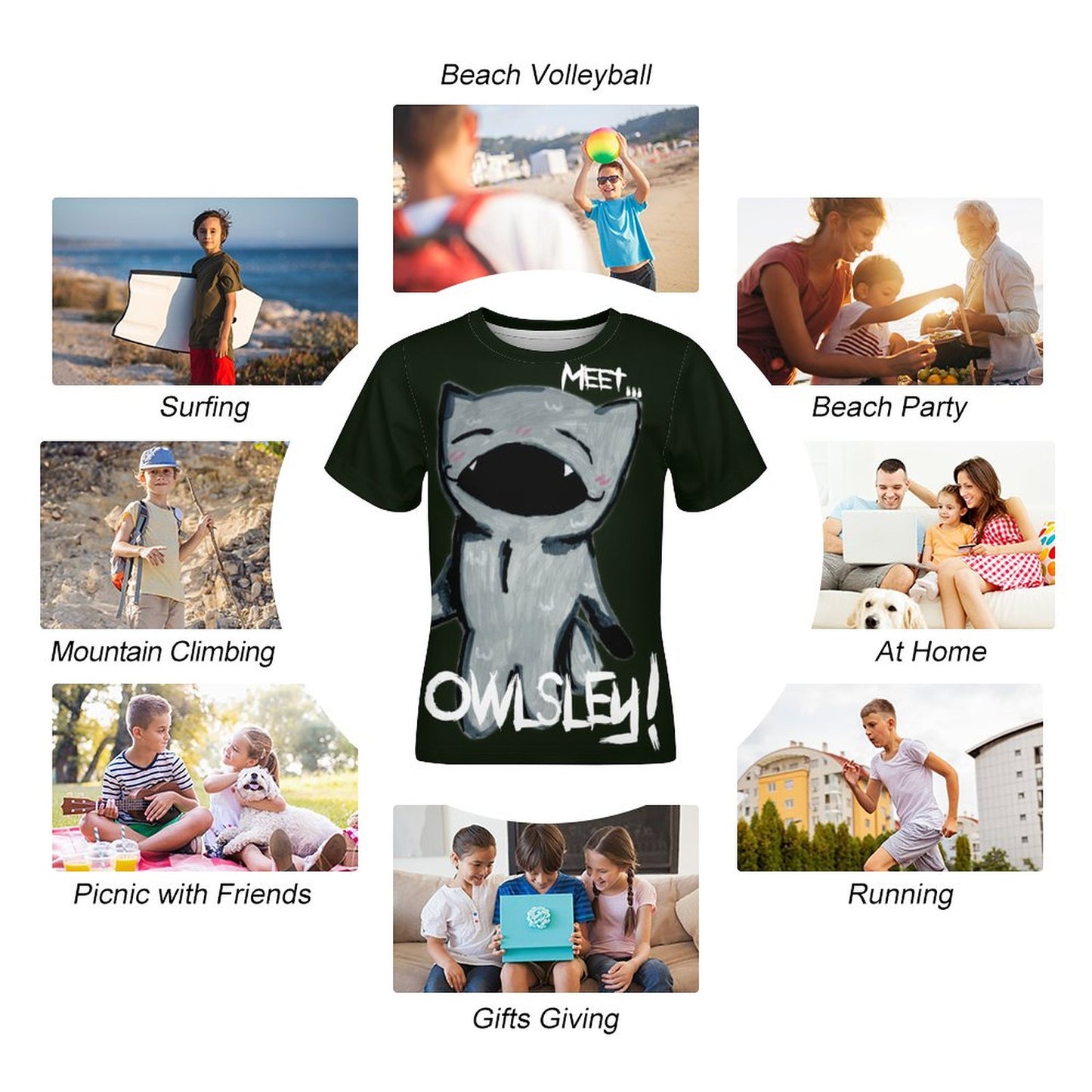 Valentine's Monsters: Meet Owlsley! Children's T-Shirt in Black