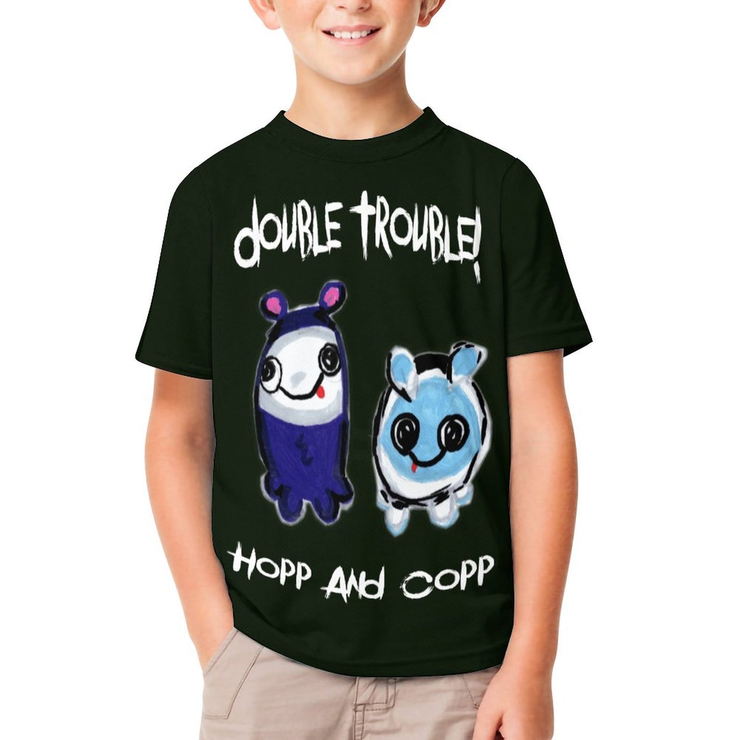 Valentine's Monsters: Double Trouble Hopp and Copp Children's T-Shirt in Black