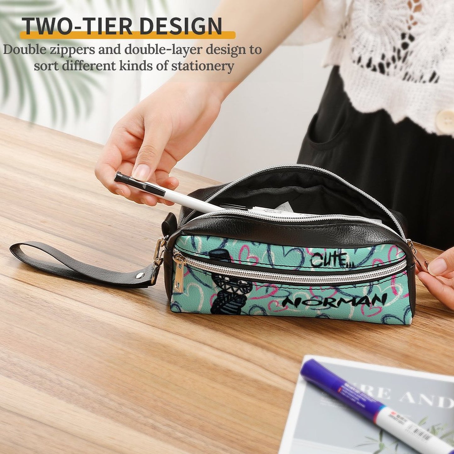 Valentine's Monsters: Cute... but psycho, Norman Versatile Cosmetic Bag & Pencil Case Pouch in Teal Crush