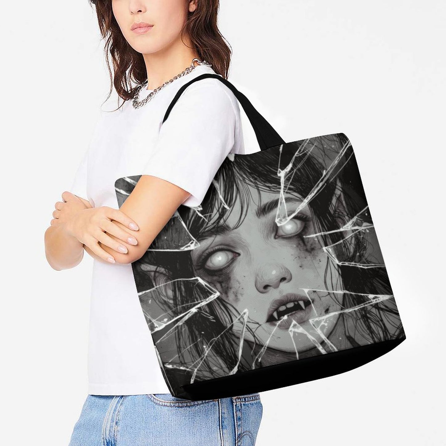 The Goblin Grins Collection: Shattered Glass Large One Shoulder Shopping Bag