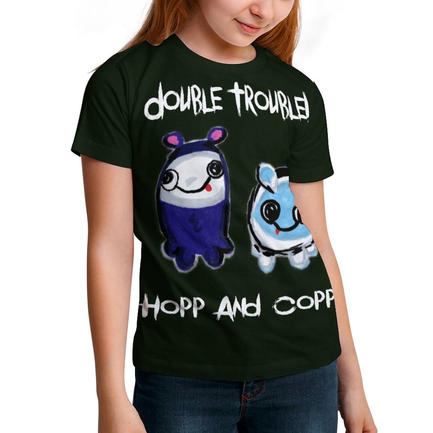 Valentine's Monsters: Double Trouble Hopp and Copp Children's T-Shirt in Black