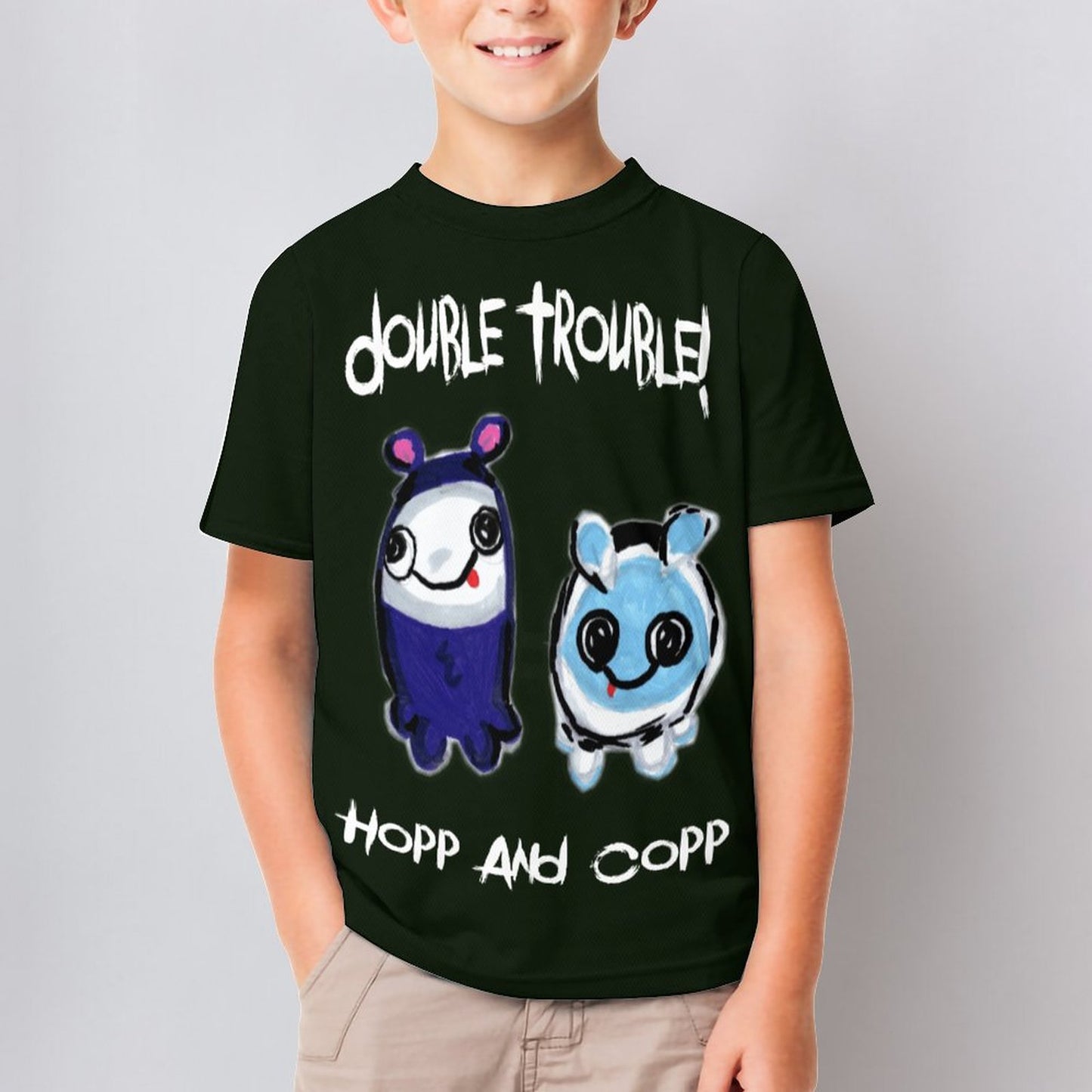 Valentine's Monsters: Double Trouble Hopp and Copp Children's T-Shirt in Black