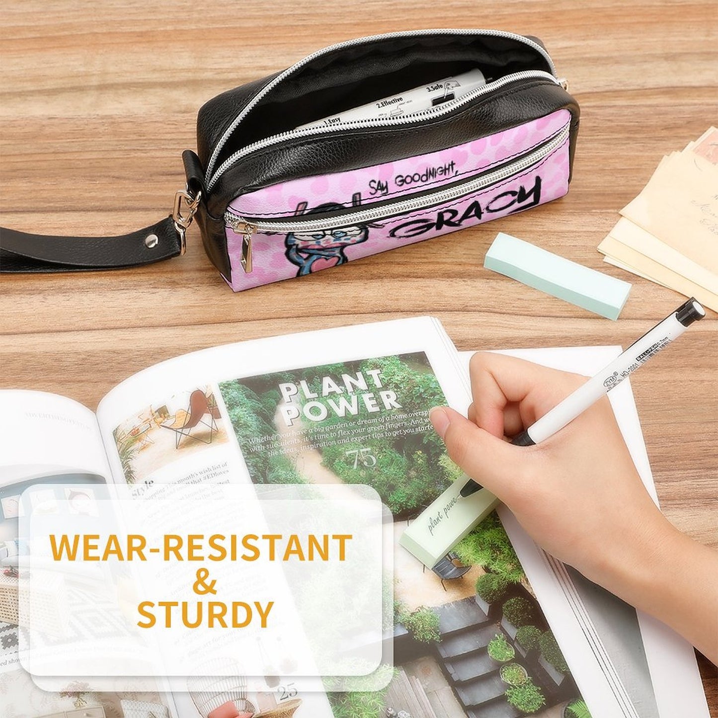 Valentine's Monsters: Say Goodnight Gracy Versatile Cosmetic Bag & Pencil Case Pouch in Soft Pink