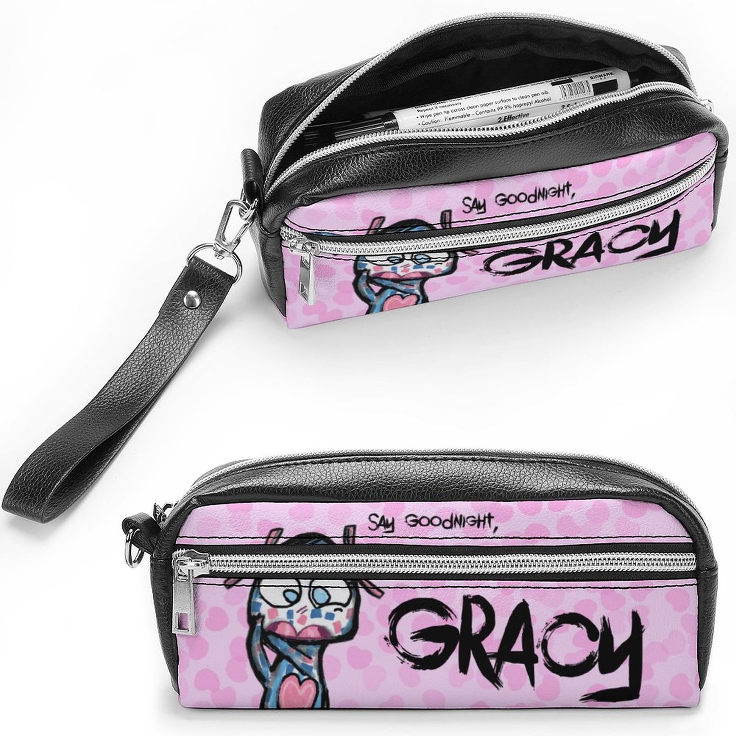 Valentine's Monsters: Say Goodnight Gracy Versatile Cosmetic Bag & Pencil Case Pouch in Soft Pink