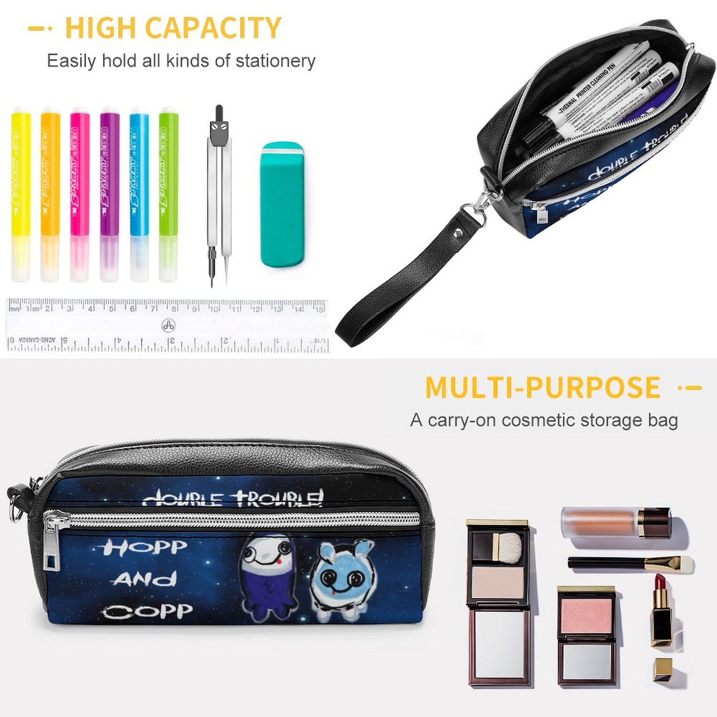 Valentine's Monsters: Double Trouble Hopp and Copp Versatile Cosmetic Bag & Pencil Case Pouch in Stargazing