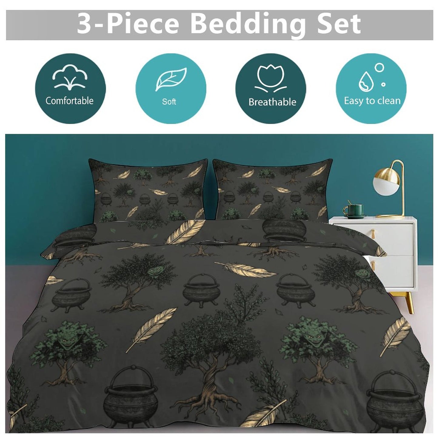 Green Guardian 3-Piece Bedding Set-102"x90"/ 259x229cm (Dual-sided Printing)