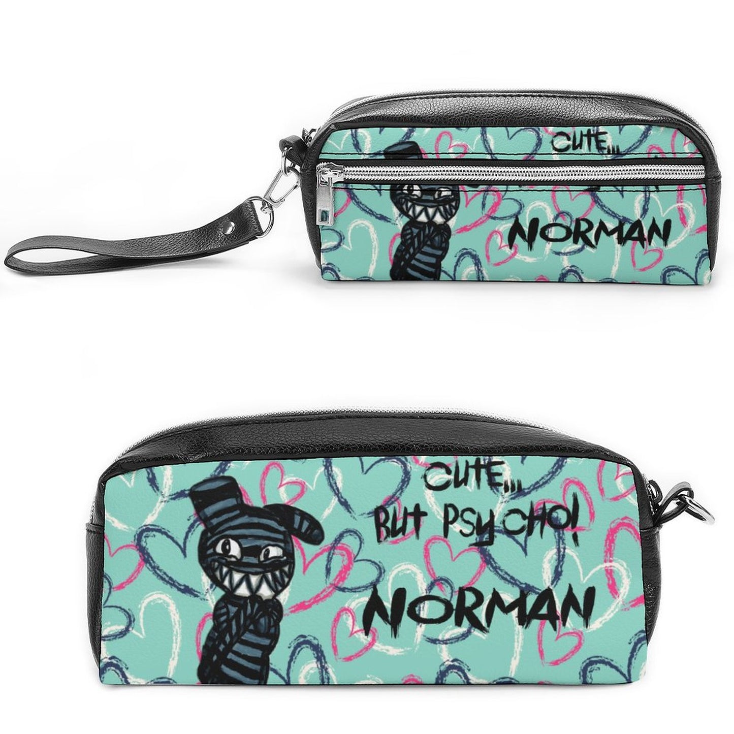 Valentine's Monsters: Cute... but psycho, Norman Versatile Cosmetic Bag & Pencil Case Pouch in Teal Crush