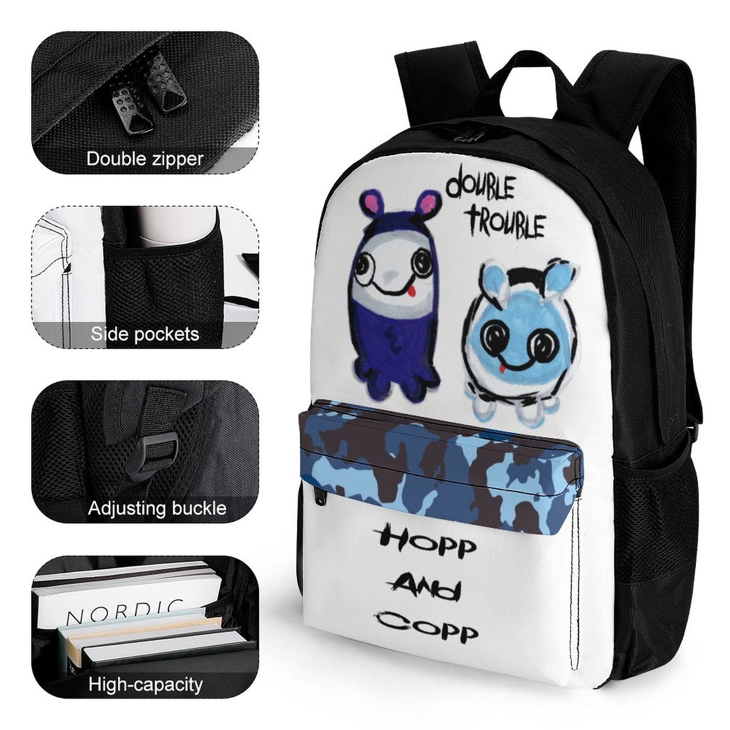 Valentine's Monsters: Double Trouble Hopp and Copp Backpack in Void + Camo