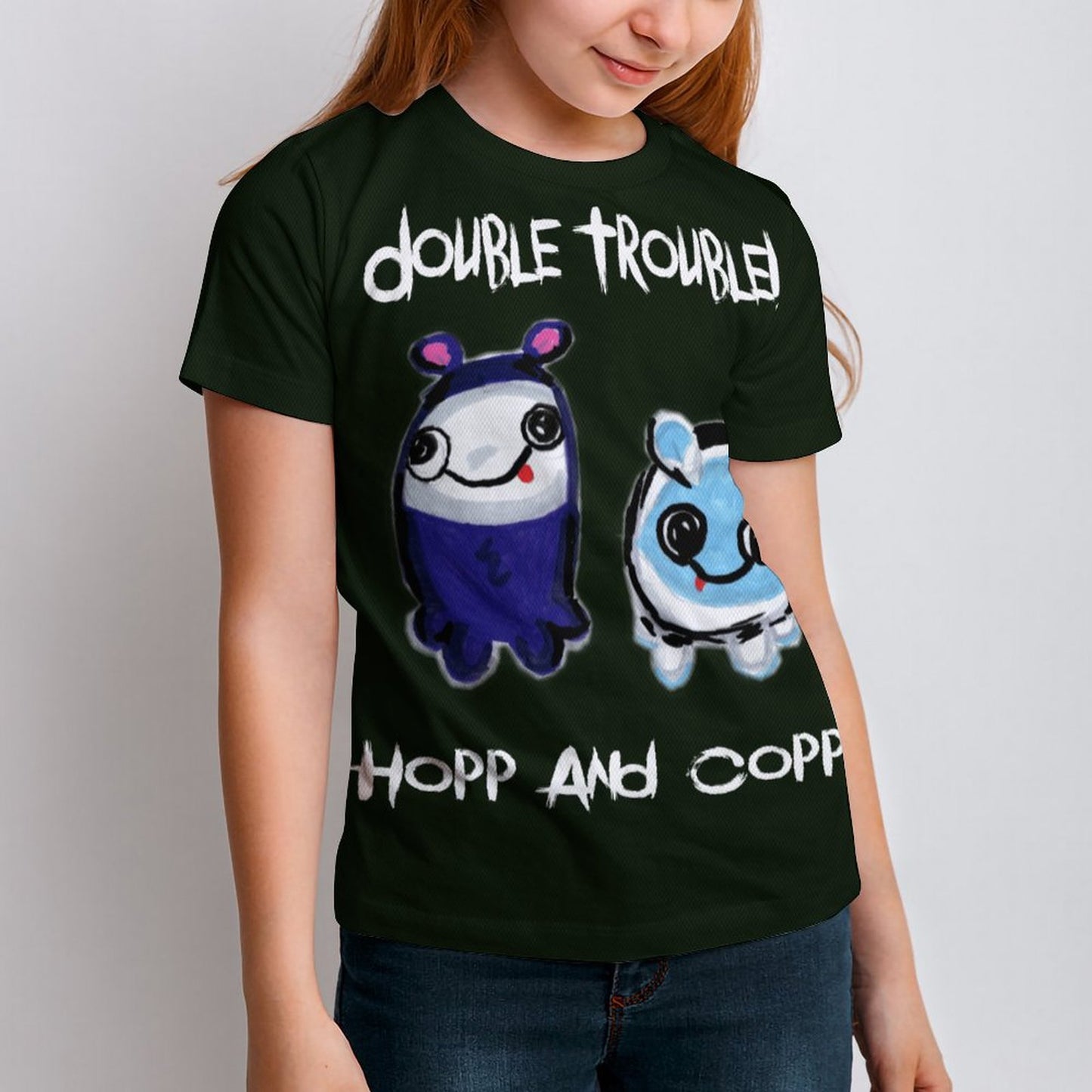 Valentine's Monsters: Double Trouble Hopp and Copp Children's T-Shirt in Black