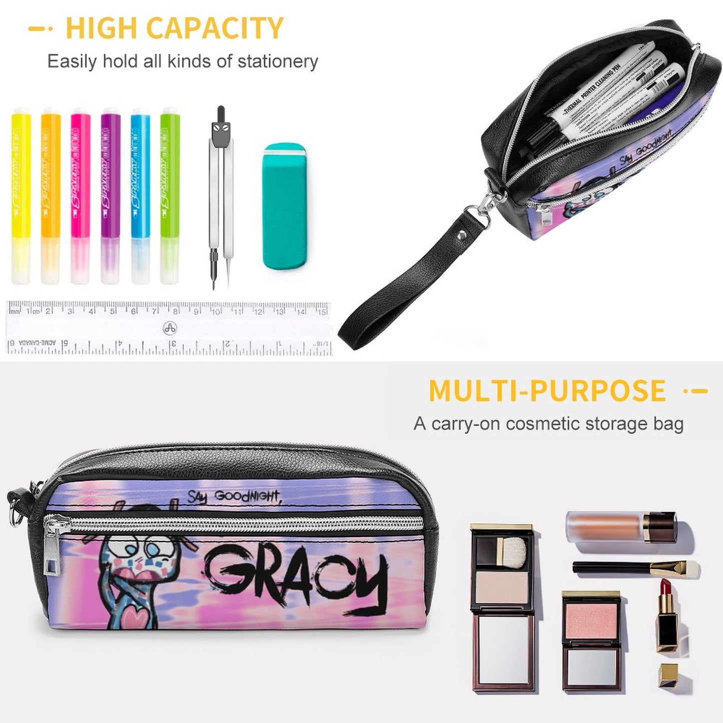 Valentine's Monsters: Say Goodnight Gracy Versatile Cosmetic Bag & Pencil Case Pouch in Purple Haze