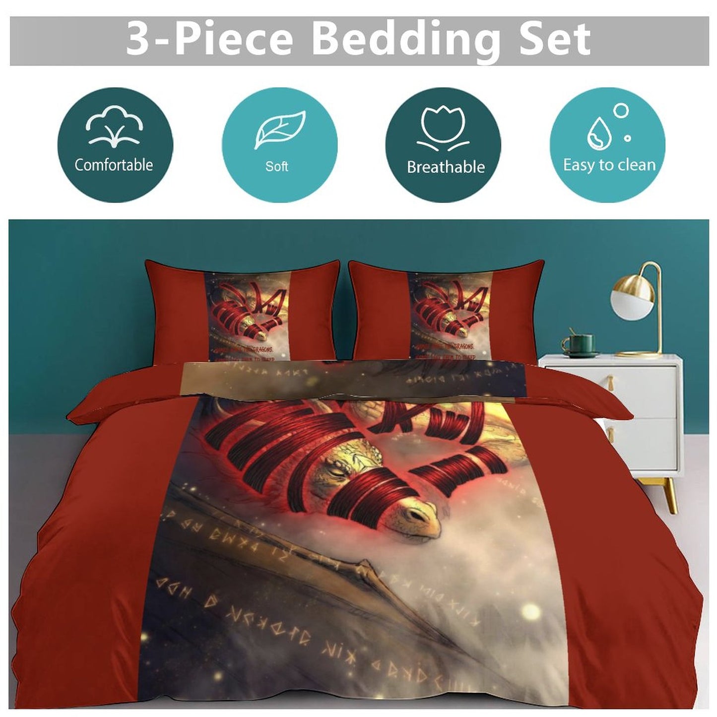 Rumpelstiltskin Collection: Names wake the Dragons 3-Piece Bedding Set-102"x90"/ 259x229cm (Dual-sided Printing)