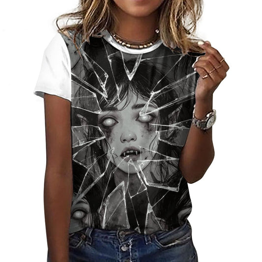The Goblin Grins Collection: Shattered Glass T-Shirt for Women White Trim