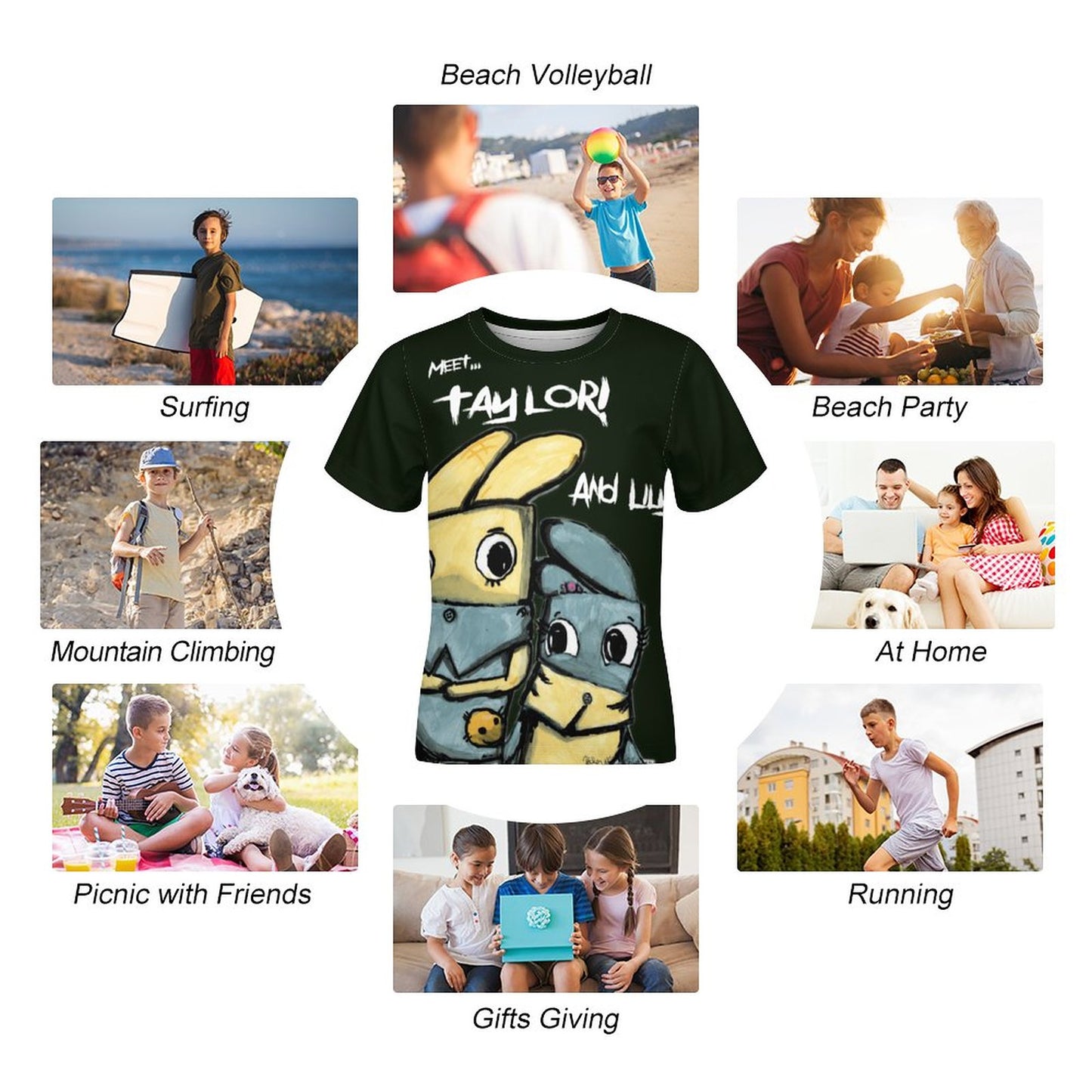 Valentine's Monsters Taylor and Lily Children's T-Shirt - Black