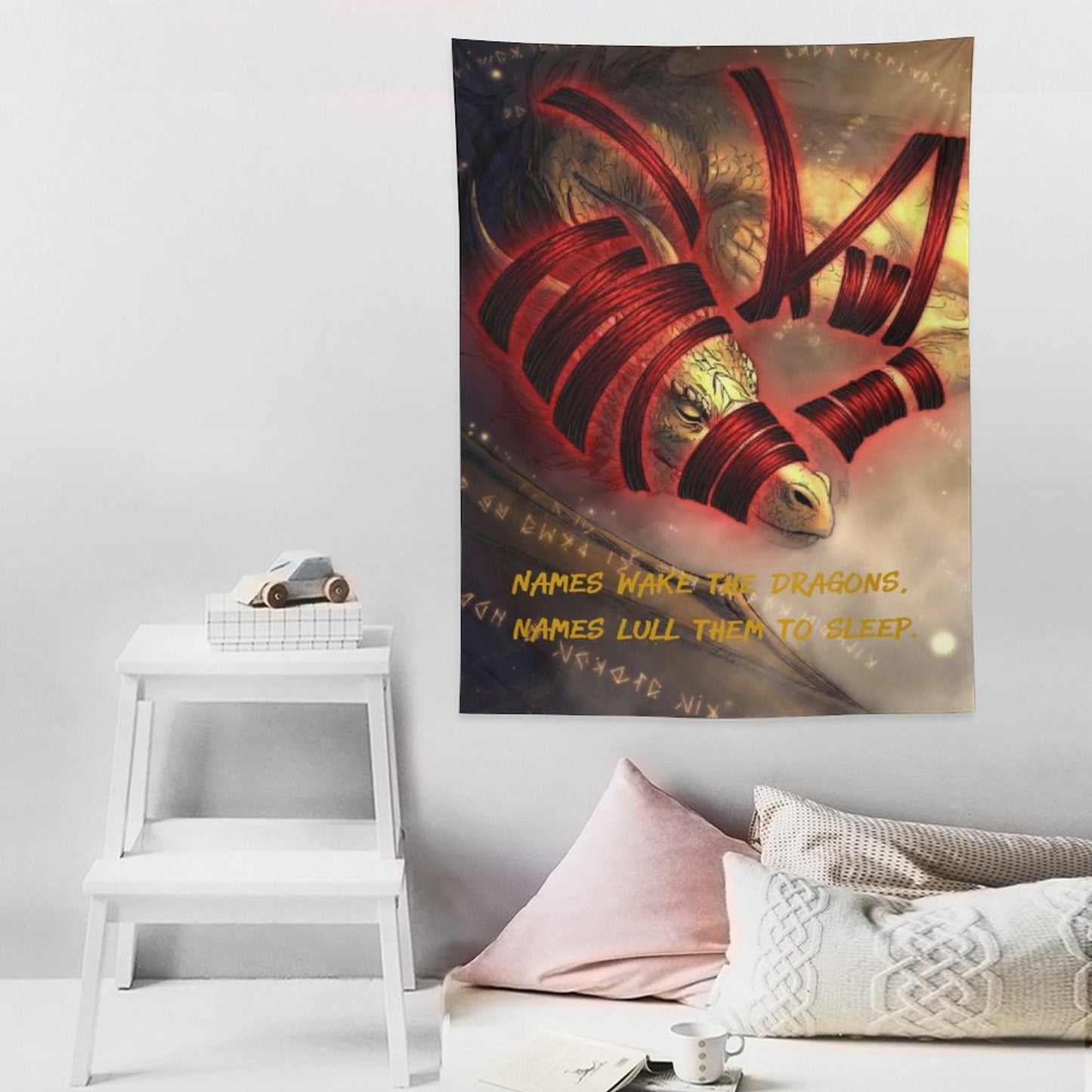 Rumpelstiltskin Collection: Names wake the Dragons Vertical Tapestry