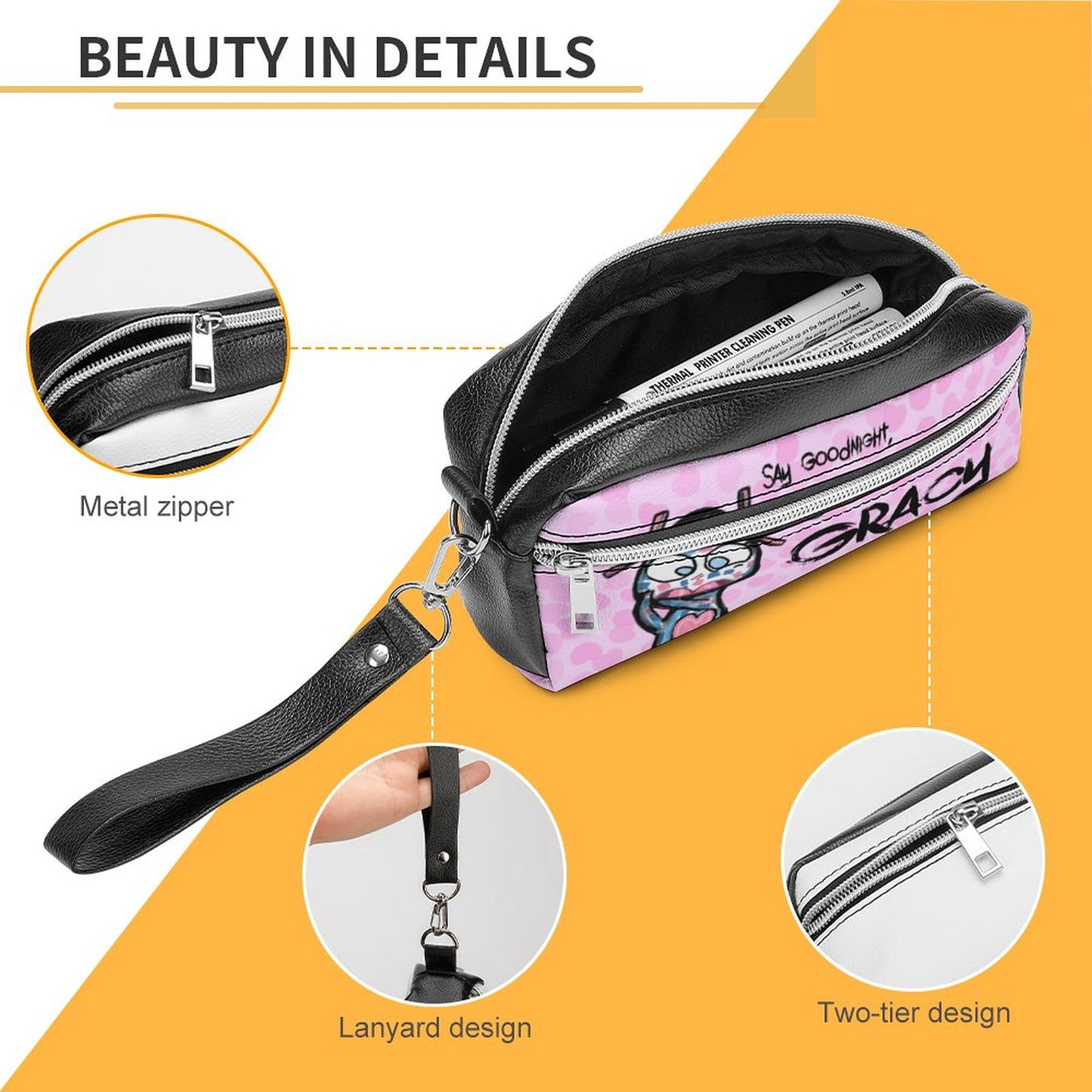 Valentine's Monsters: Say Goodnight Gracy Versatile Cosmetic Bag & Pencil Case Pouch in Soft Pink