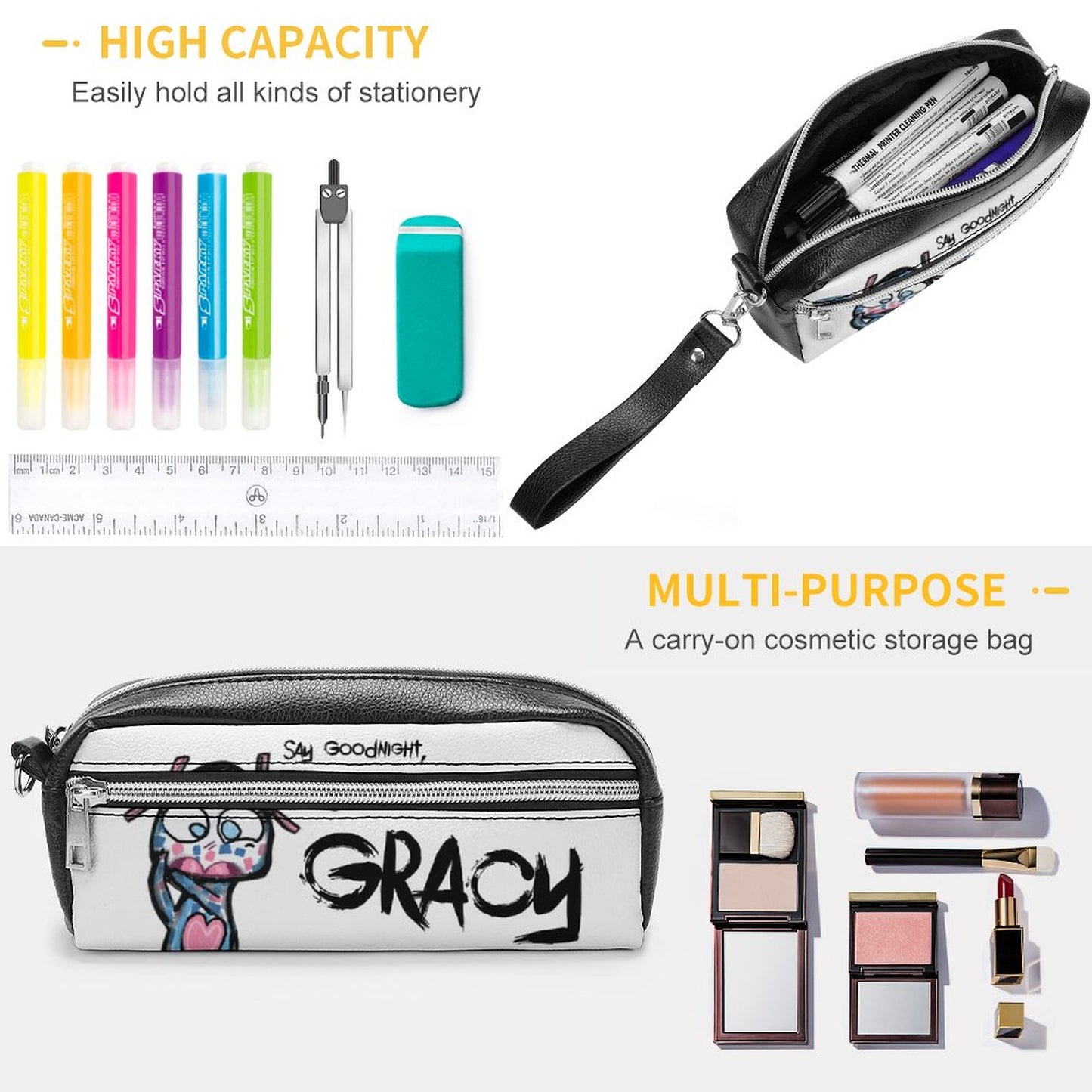 Valentine's Monsters: Say Goodnight Gracy Versatile Cosmetic Bag & Pencil Case Pouch in Void