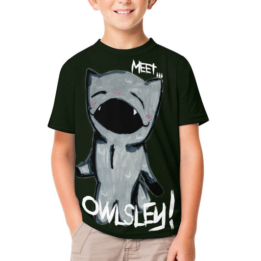 Valentine's Monsters: Meet Owlsley! Children's T-Shirt in Black