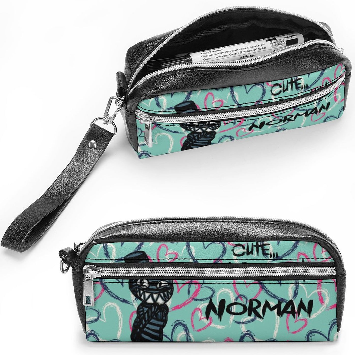 Valentine's Monsters: Cute... but psycho, Norman Versatile Cosmetic Bag & Pencil Case Pouch in Teal Crush