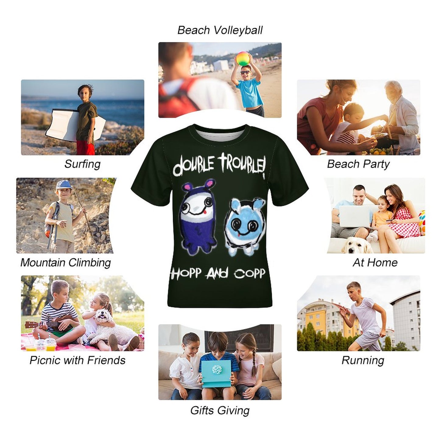 Valentine's Monsters: Double Trouble Hopp and Copp Children's T-Shirt in Black