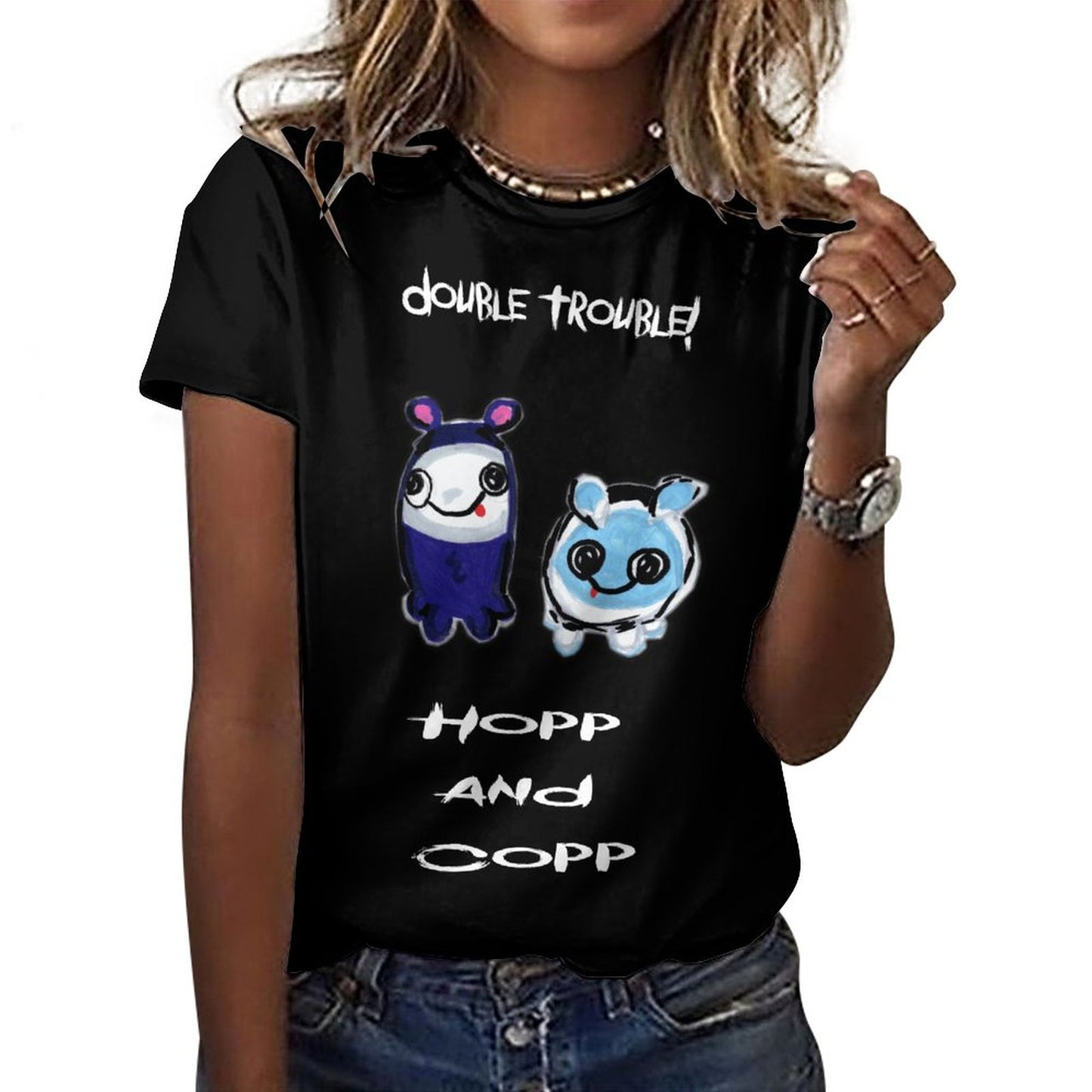 Valentine's Monsters: Double Trouble Hopp and Copp Children's T-Shirt in Black
