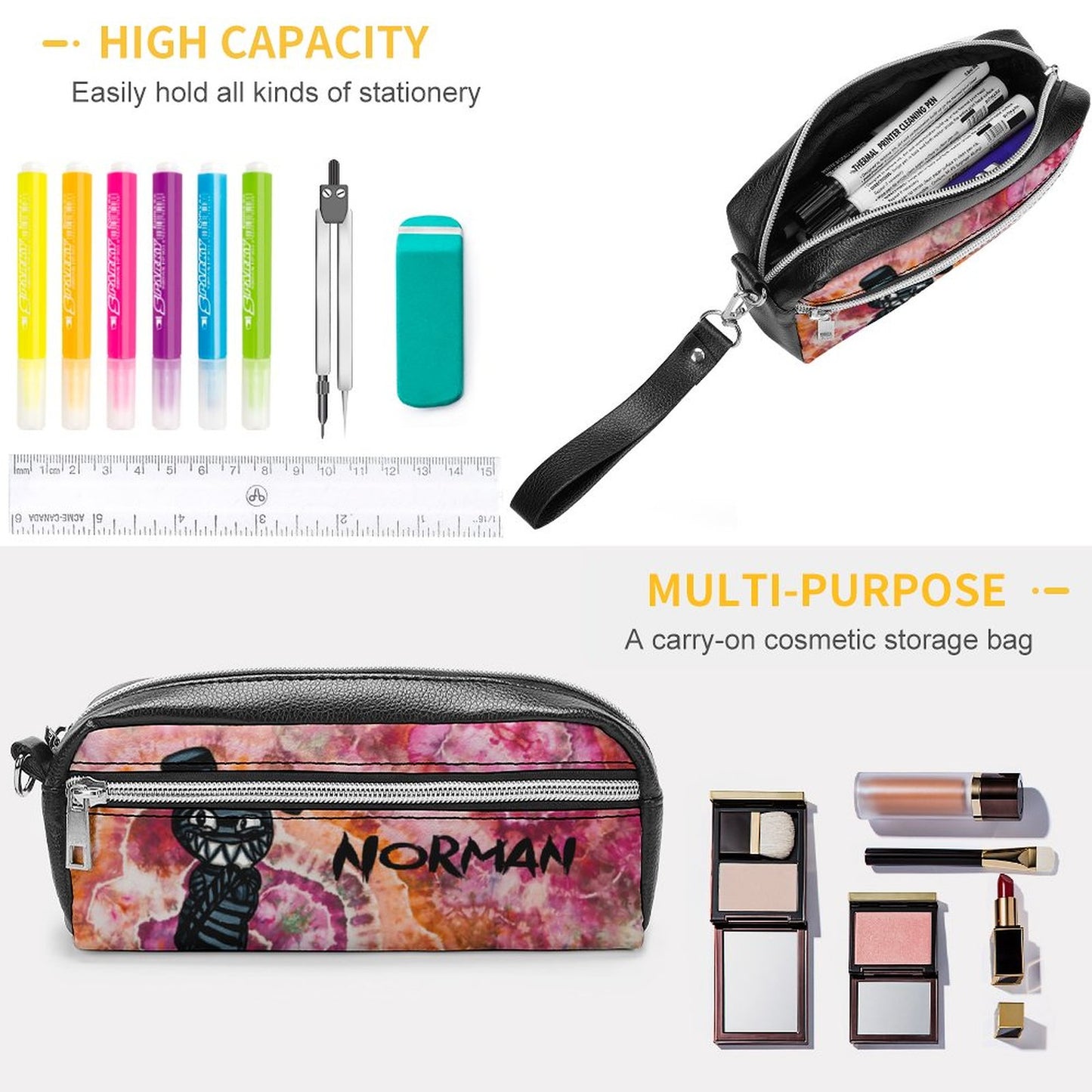 Valentine's Monsters: Cute... but psycho, Norman Versatile Cosmetic Bag & Pencil Case Pouch in Wild Thoughts