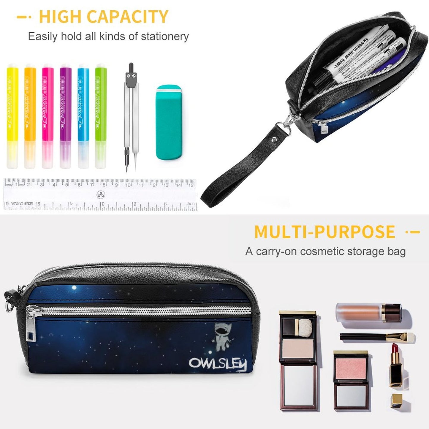 Valentine's Monsters: Owlsley Versatile Cosmetic Bag & Pencil Case Pouch in Star Gazing