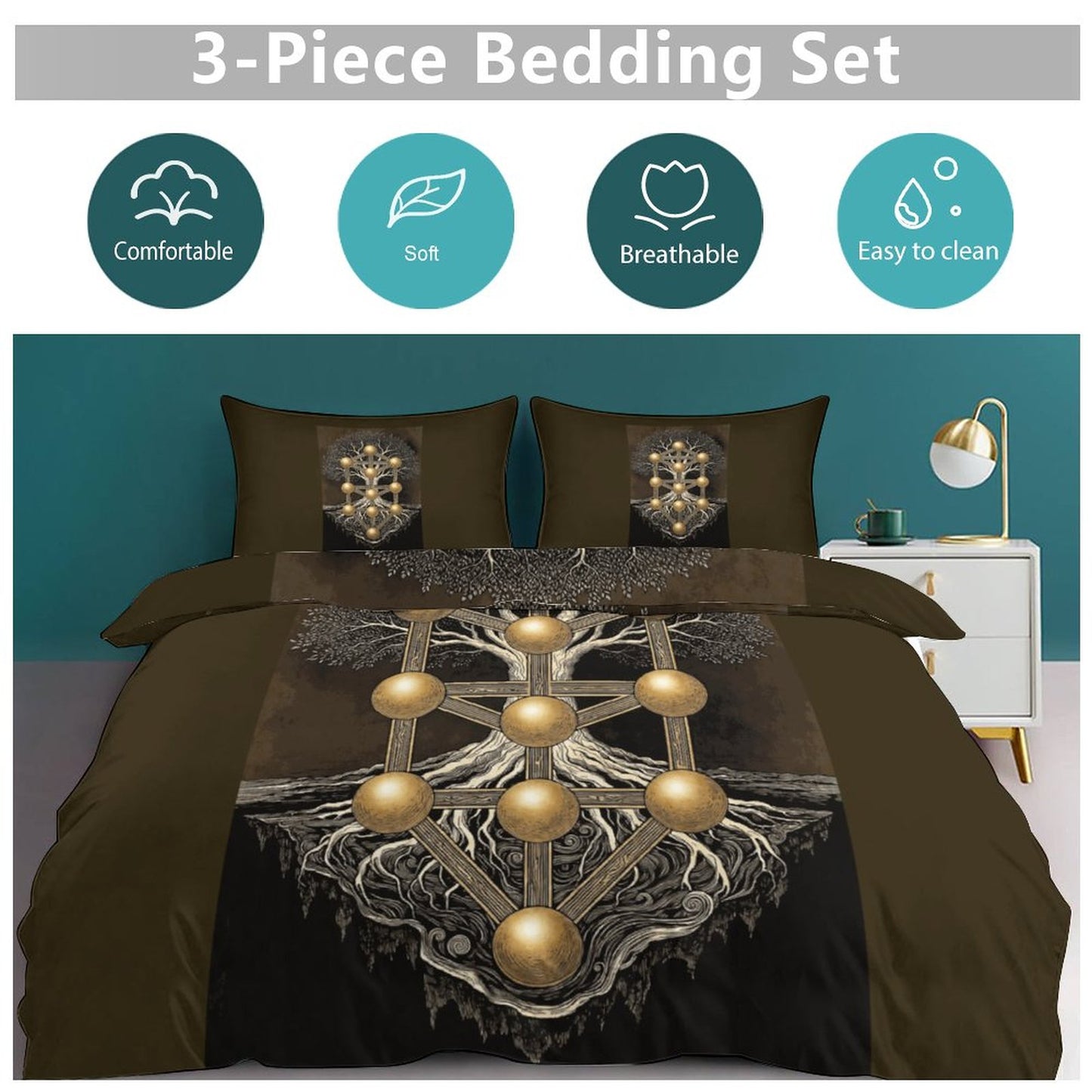 Tree of Life 3-Piece Bedding Set-102"x90"/ 259x229cm (Dual-sided Printing)