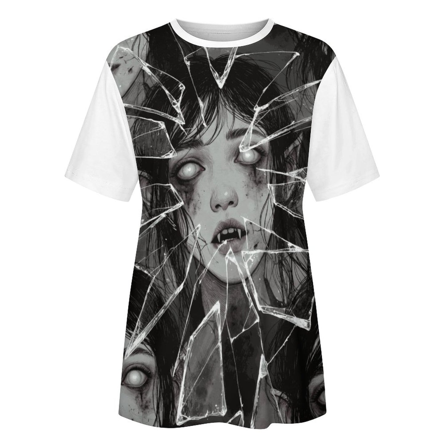 The Goblin Grins Collection: Shattered Glass T-Shirt for Women White Trim