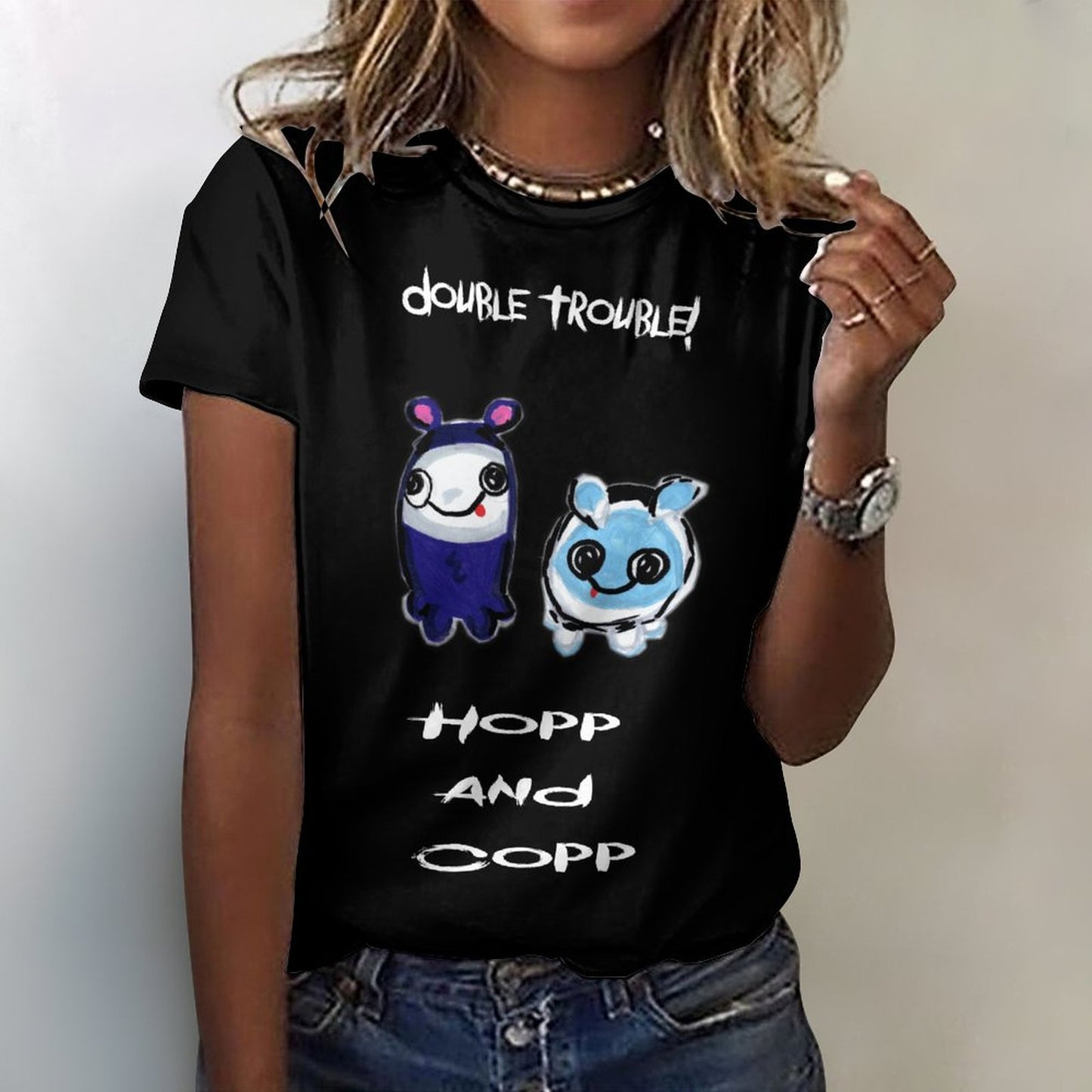 Valentine's Monsters: Double Trouble Hopp and Copp Children's T-Shirt in Black