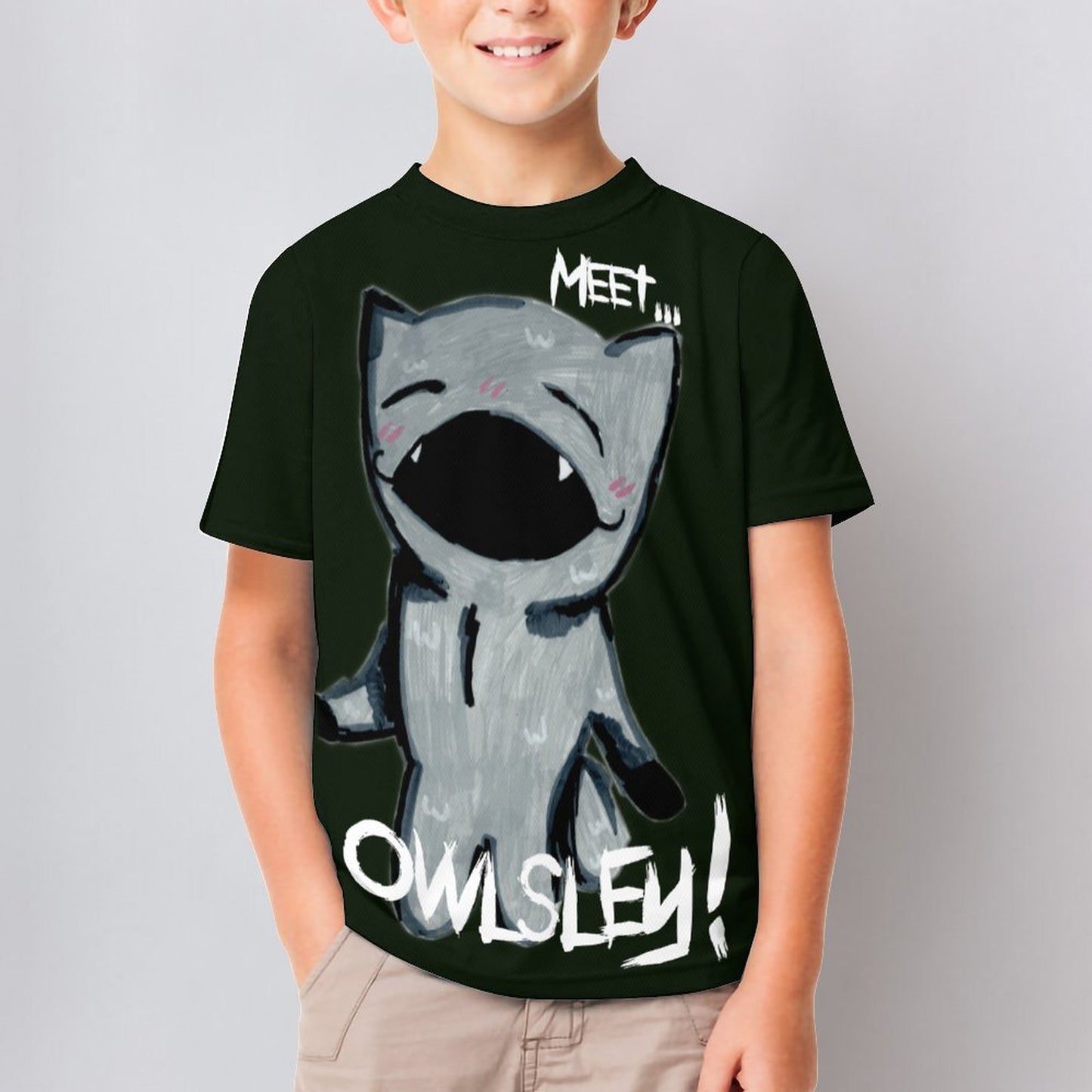Valentine's Monsters: Meet Owlsley! Children's T-Shirt in Black
