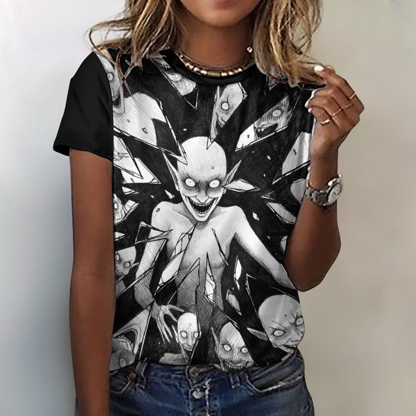 The Goblin Grins Collection: Breaking Through T-Shirt for Women Black Trim