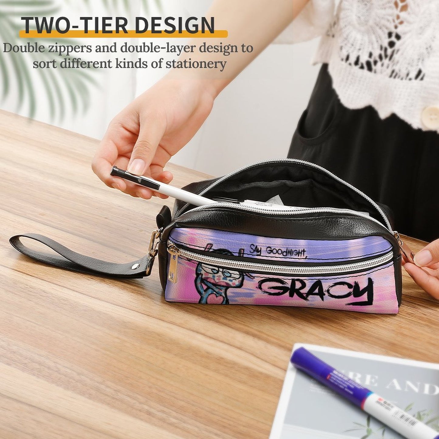 Valentine's Monsters: Say Goodnight Gracy Versatile Cosmetic Bag & Pencil Case Pouch in Purple Haze